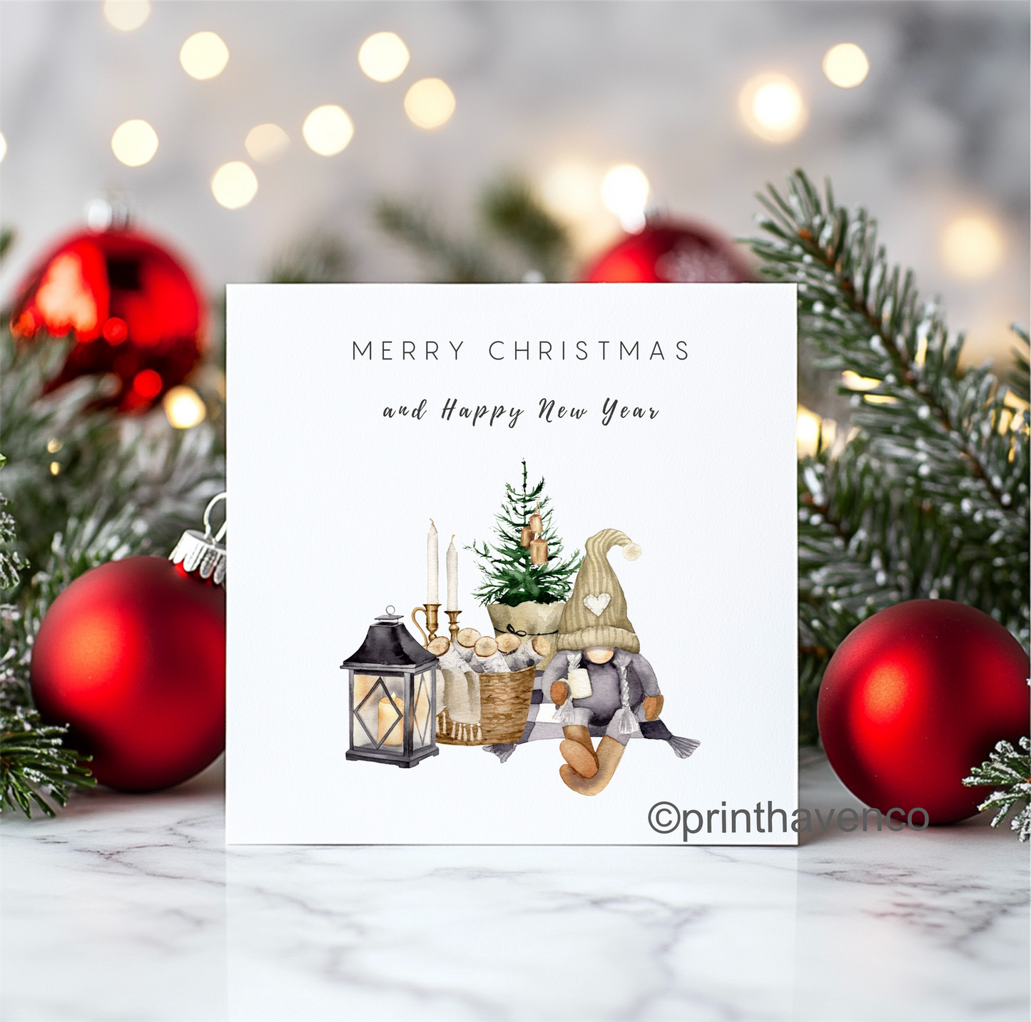 Gnome & Lanterns Design Christmas Cards - Pack of 10