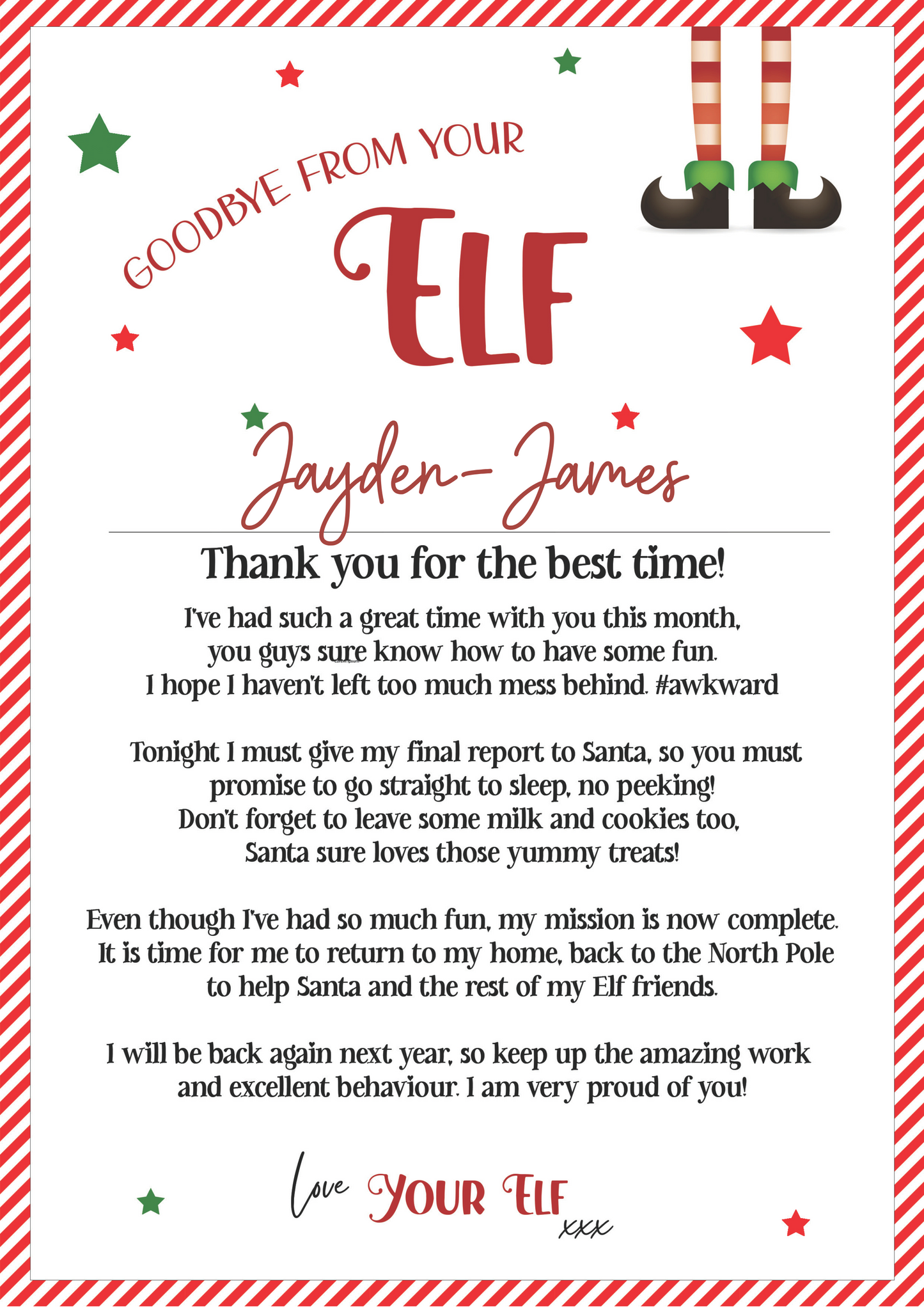 Hello/Goodbye ‘Elf’ Letter Set