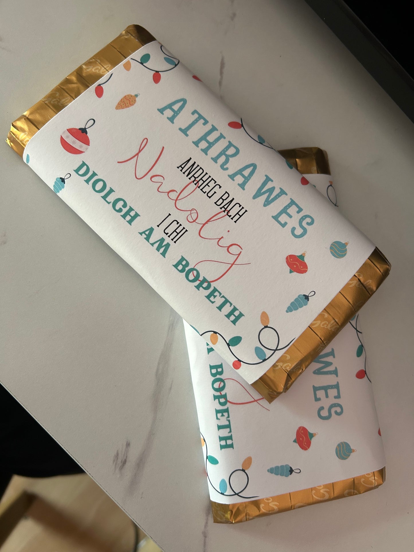 English or Welsh ‘Thank you’ chocolate bar for Christmas