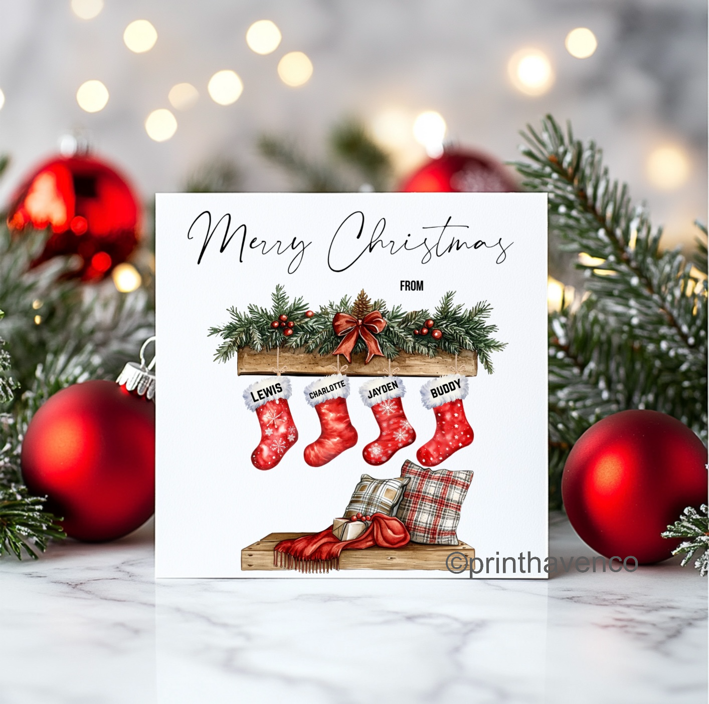 Stocking Scene Design Personalised Christmas Cards