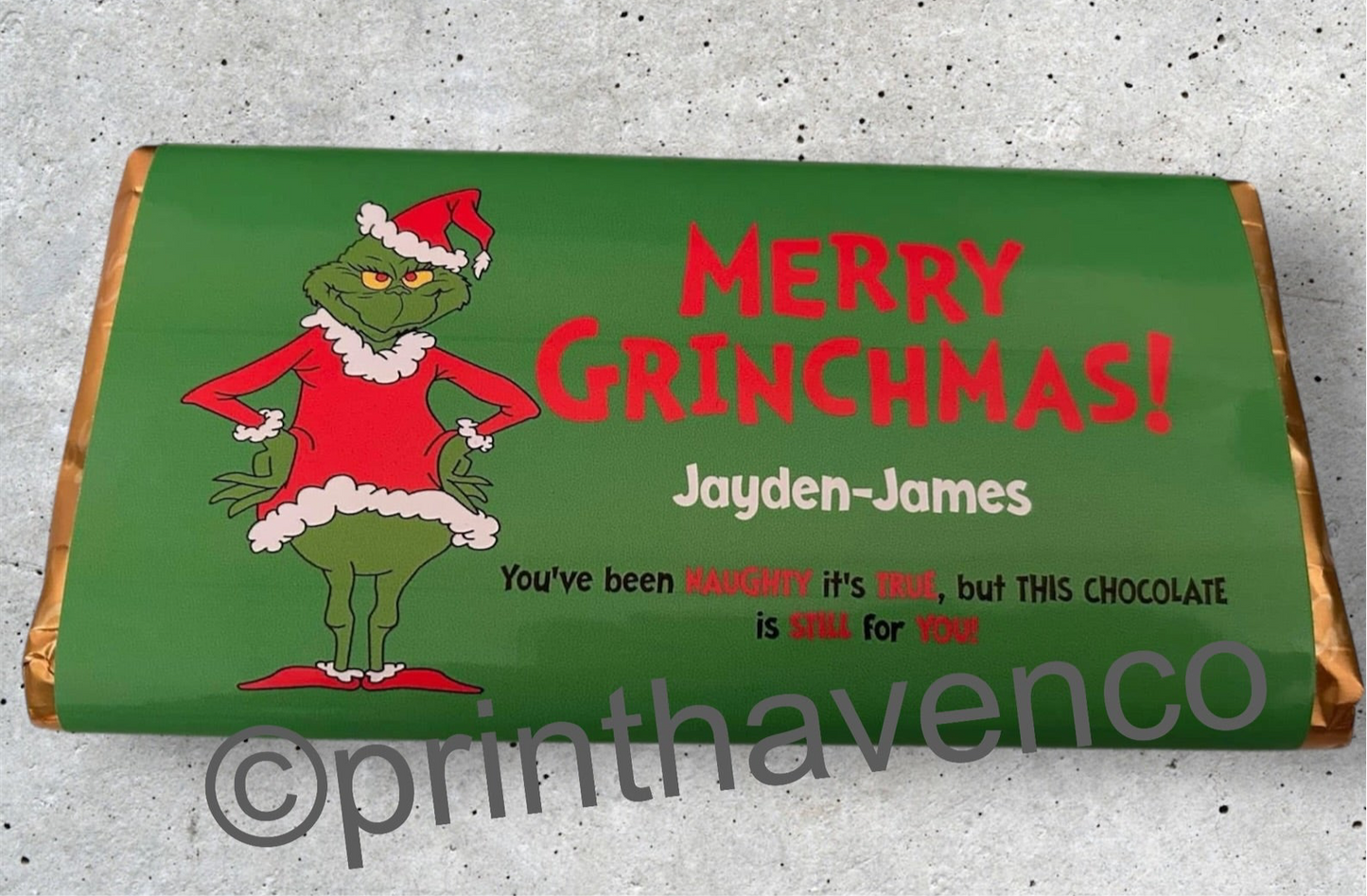 Personalised Merry Grinchmas Chocolate Bar