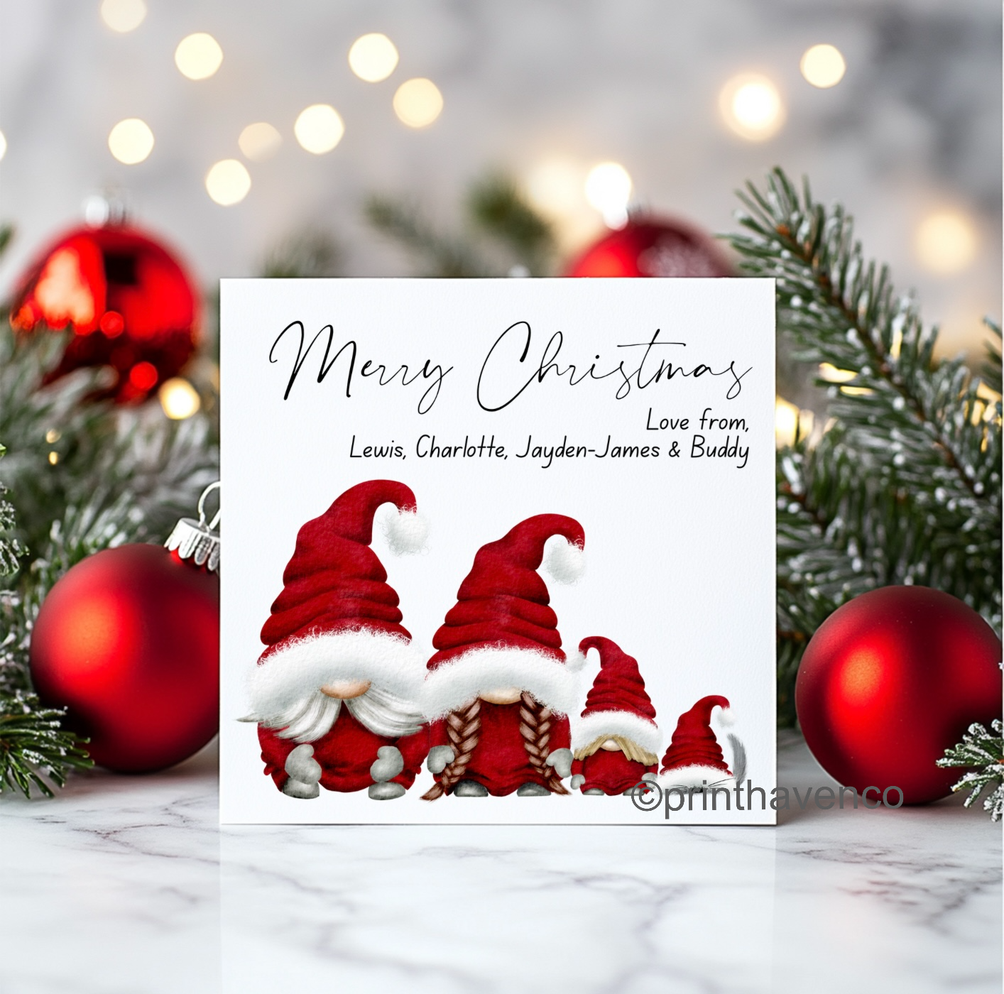 Red Gnome Family Design Christmas Cards