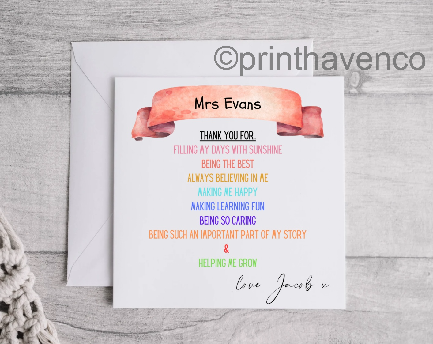 ‘Thank you for’ Teacher Card