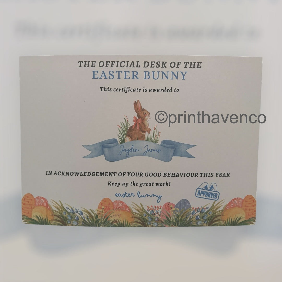 Personalised Certificate From Easter Bunny