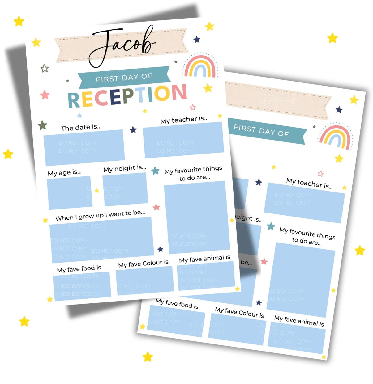Personalised First Day of Reception Cards