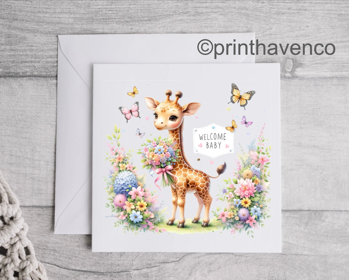 Welcome Baby Floral Giraffe Card