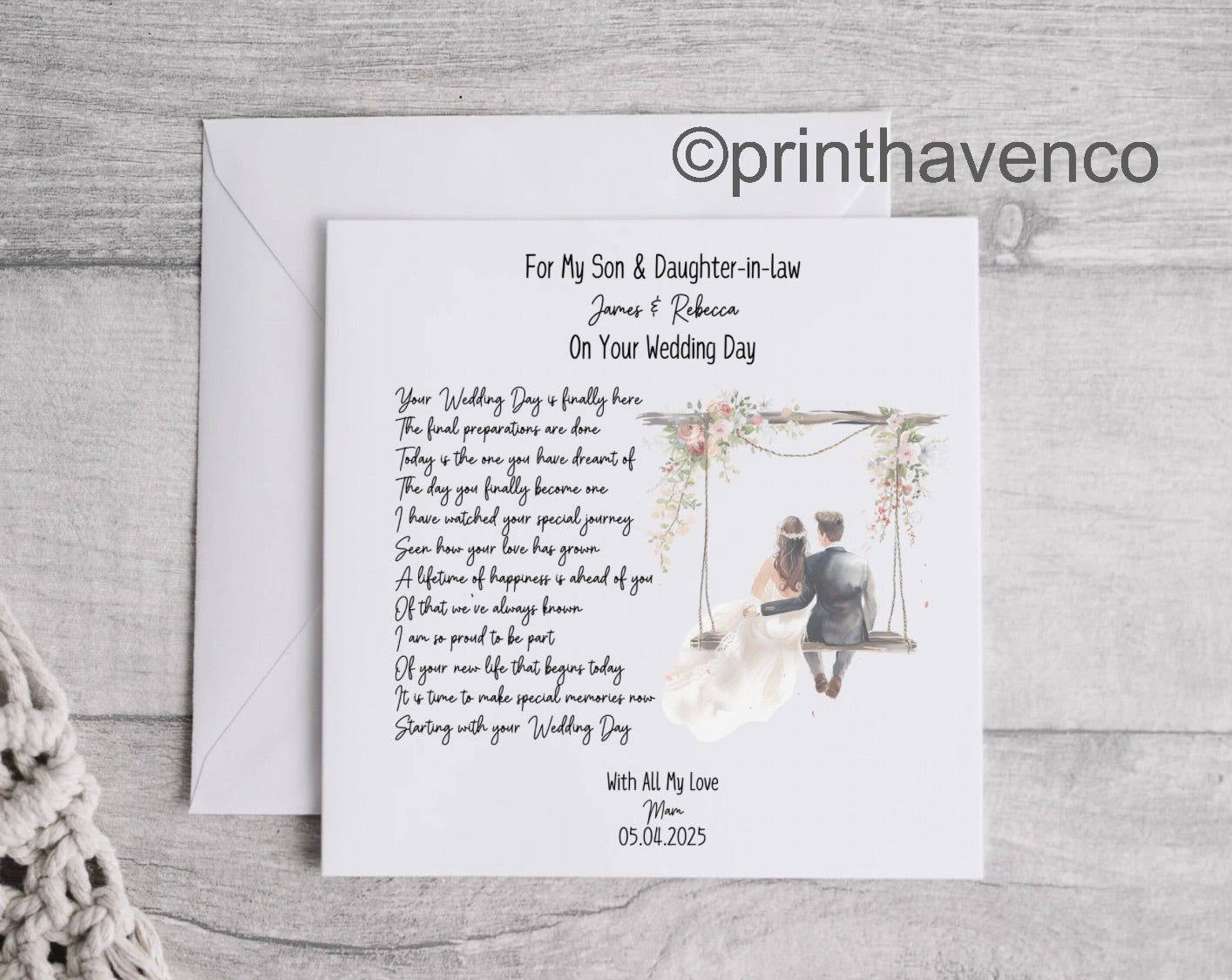 Personalised Wedding Day Poem Card