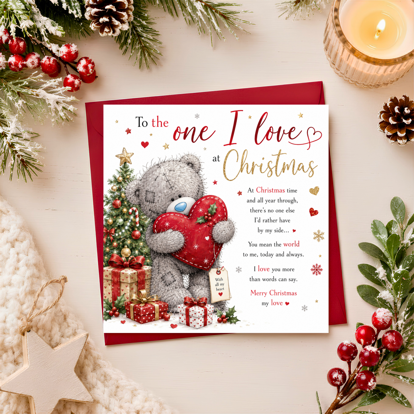 To The One I Love at Christmas Teddy Card