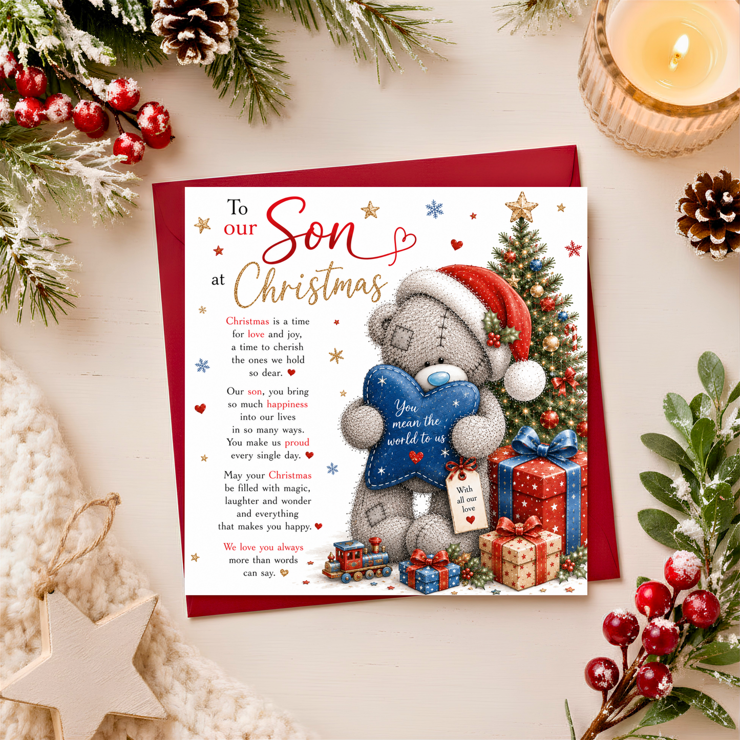 To our Son at Christmas Teddy Card
