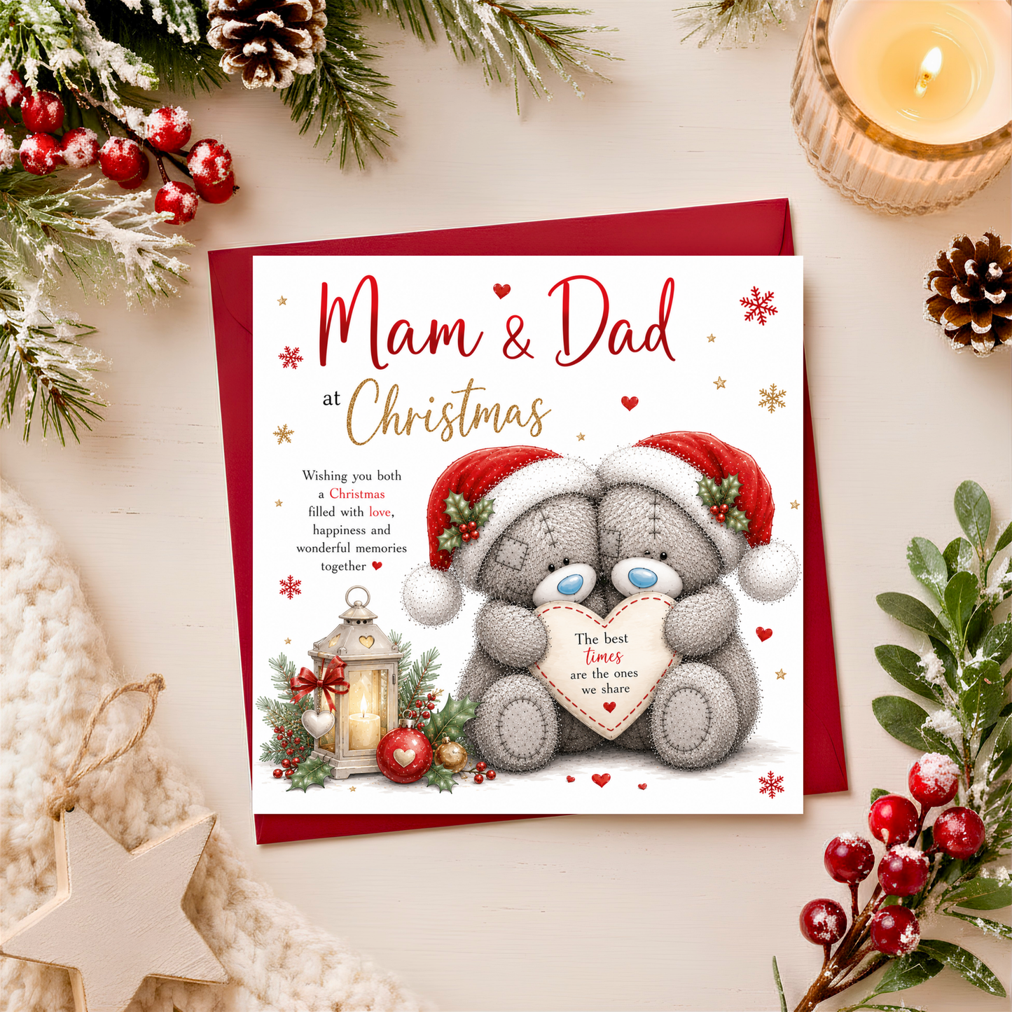 Mam & Dad at Christmas Teddy Card