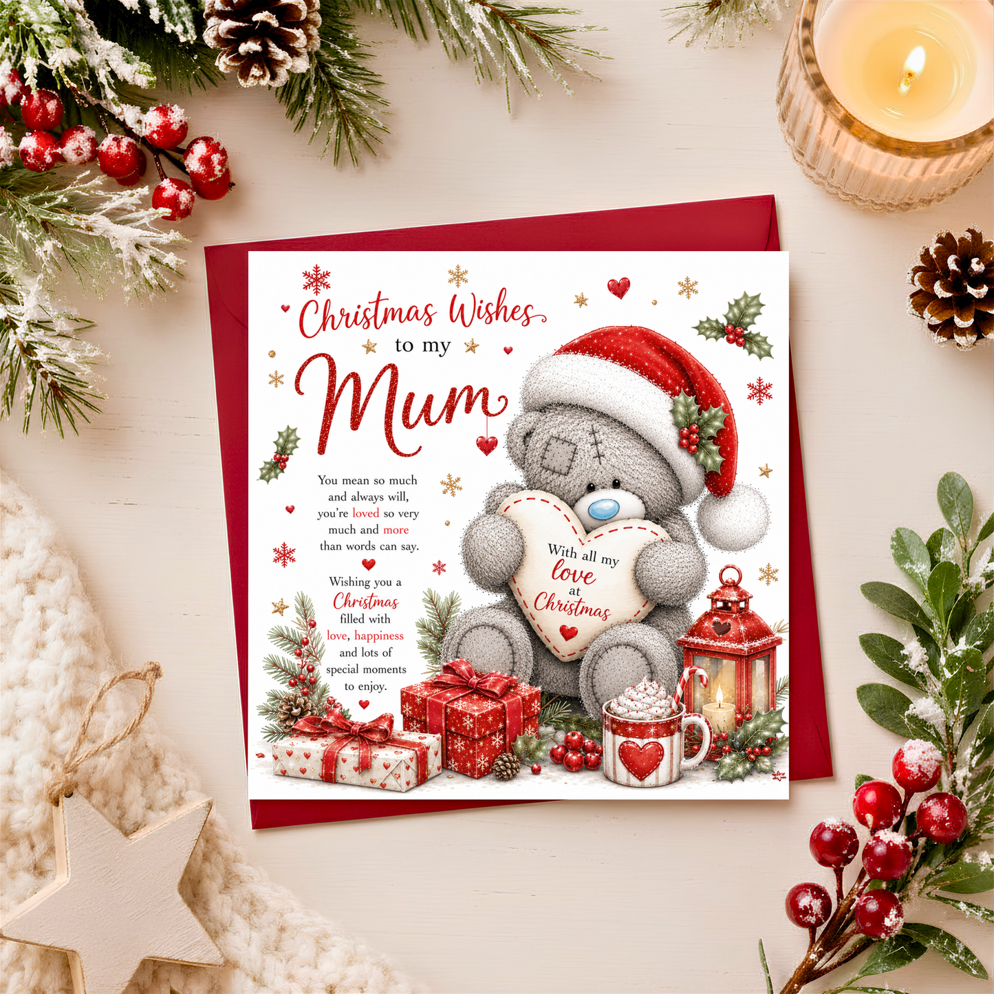 Christmas Wishes to my Mum Teddy Card