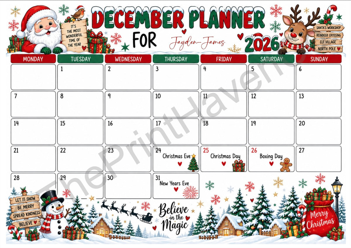 Personalised December Planners