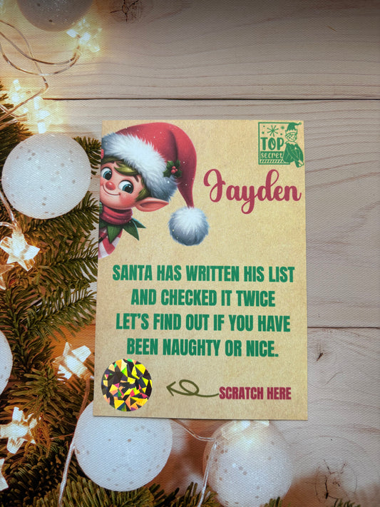 Personalised Nice List Elf Scratch Card