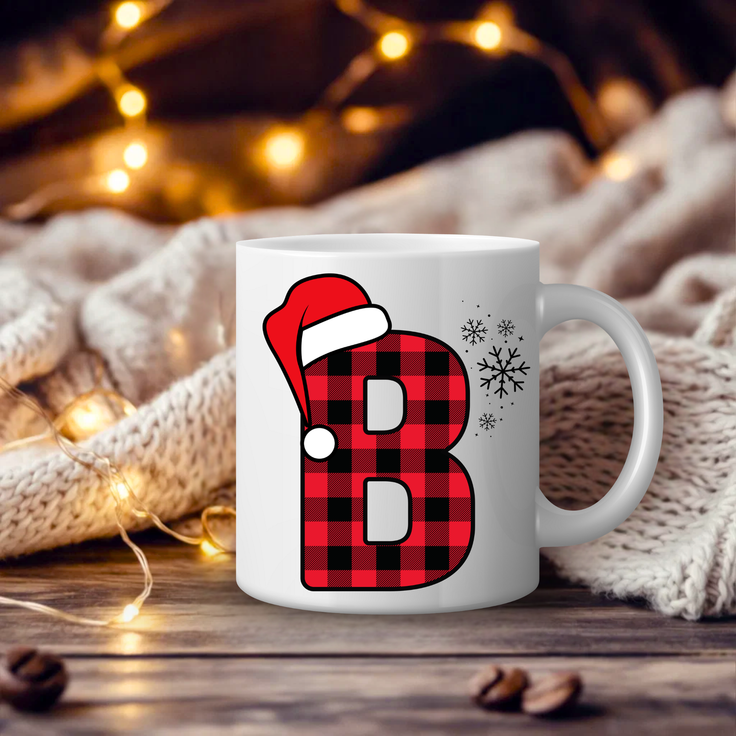 Initial Red Chequered 11oz Mug