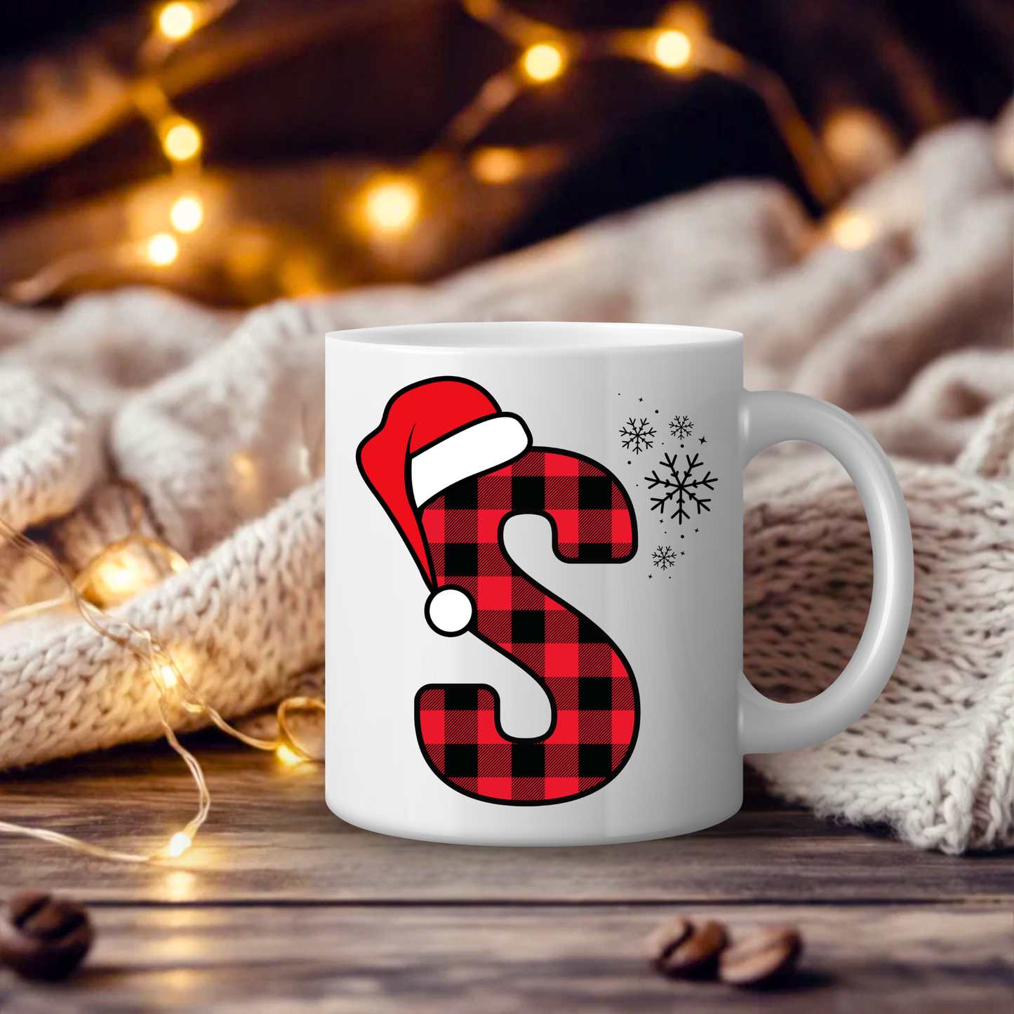 Initial Red Chequered 11oz Mug