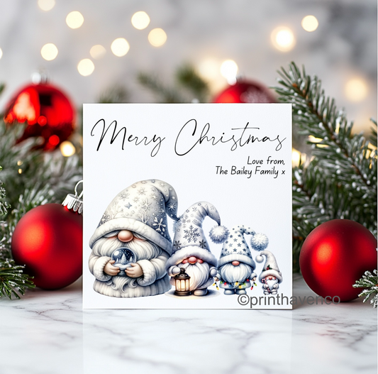 White Gnome Family Design Christmas Cards