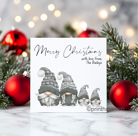 Grey Knitted Gnome Design Christmas Cards