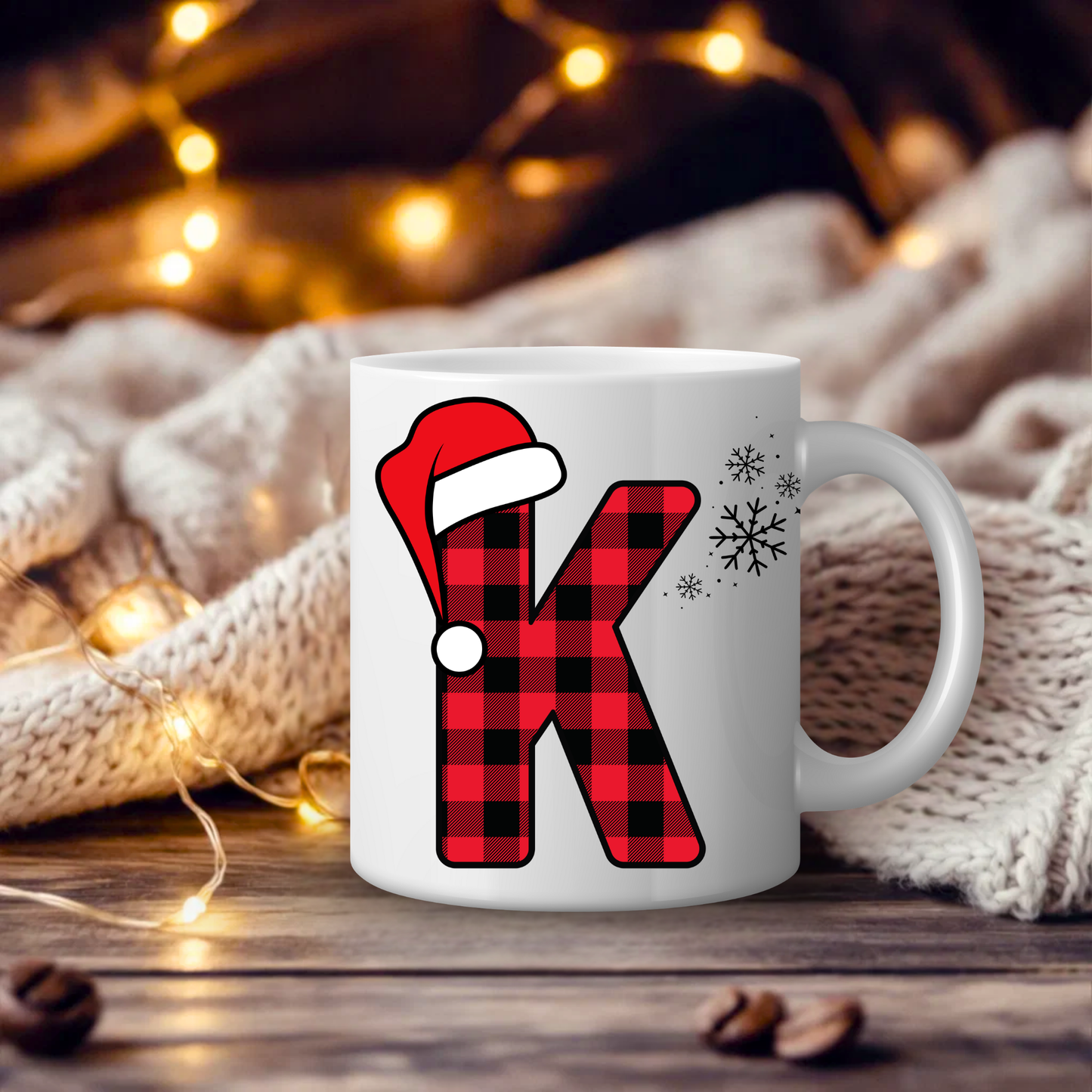 Initial Red Chequered 11oz Mug