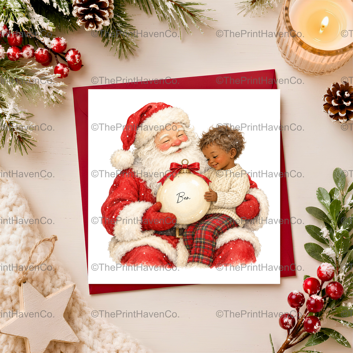 Personalised Santa & Little Boy Christmas Card