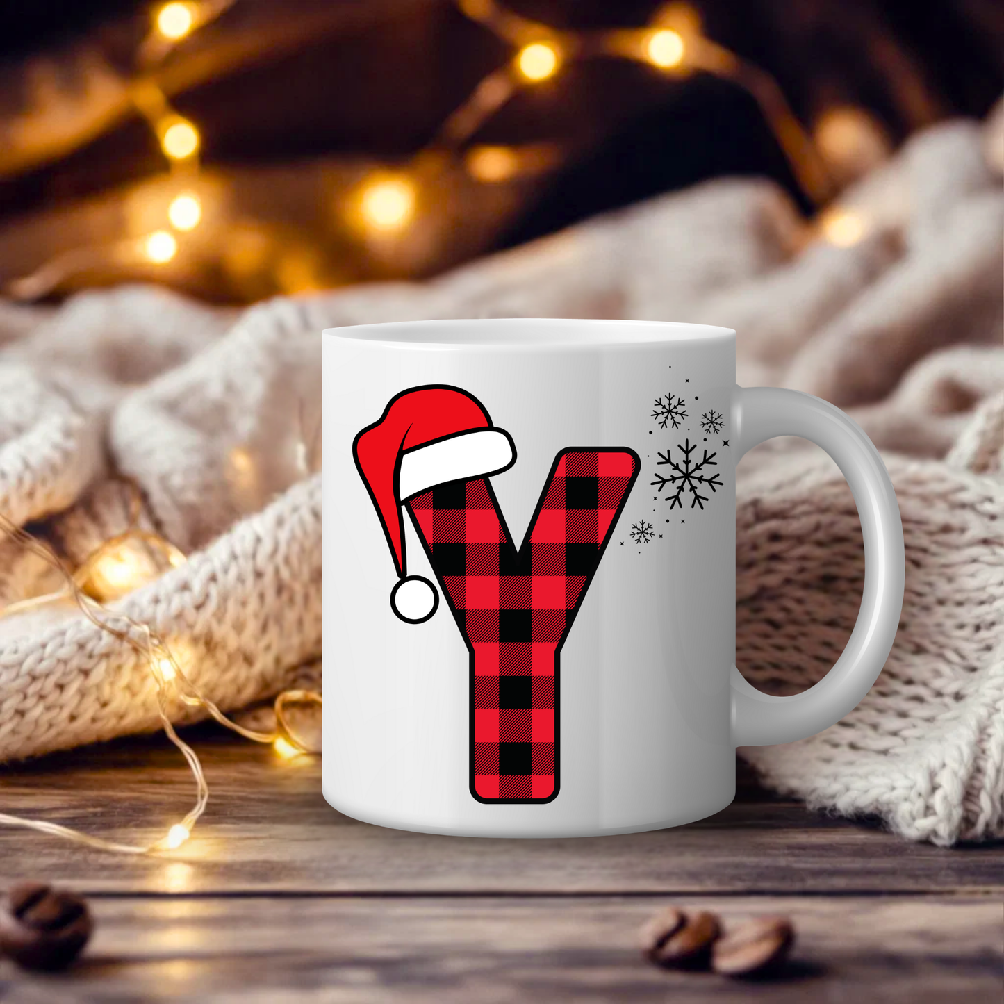 Initial Red Chequered 11oz Mug