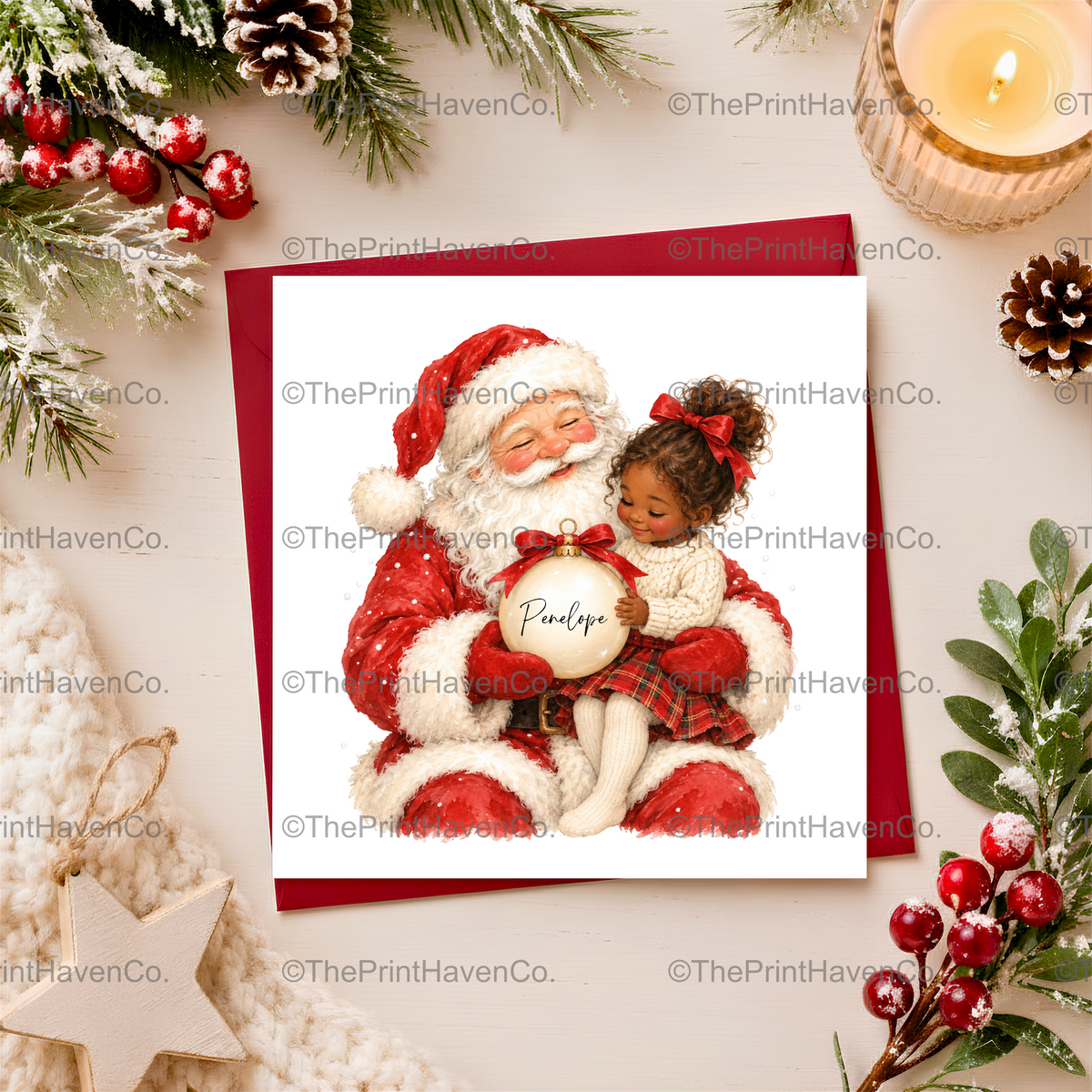 Personalised Santa & Little Girl Christmas Card