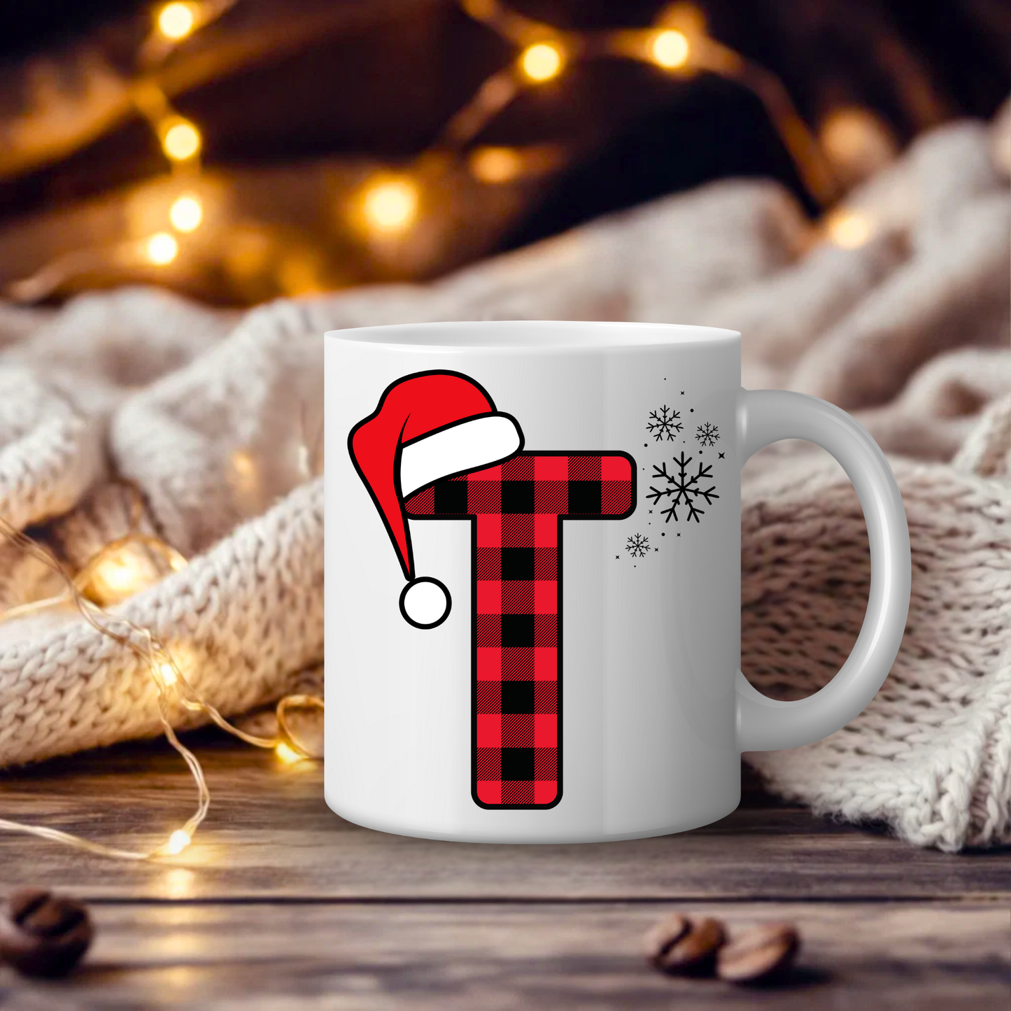 Initial Red Chequered 11oz Mug