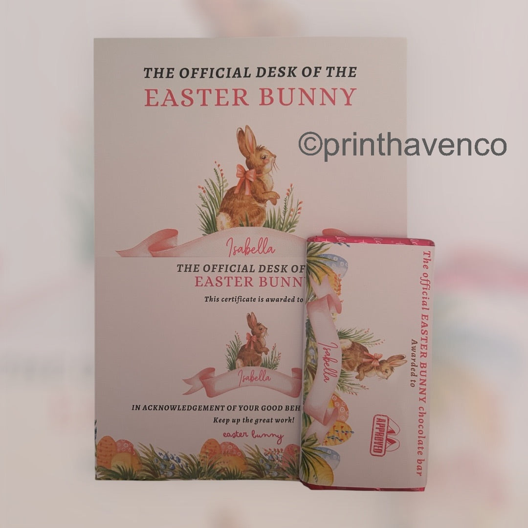 Personalised Letter, Certificate & Chocolate Bar from Easter Bunny