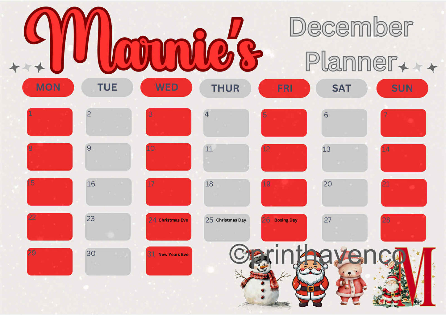 Red & White December 2025 Planner