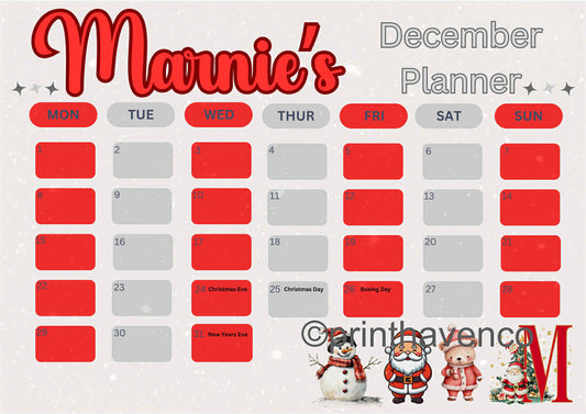 Red & White December 2025 Planner