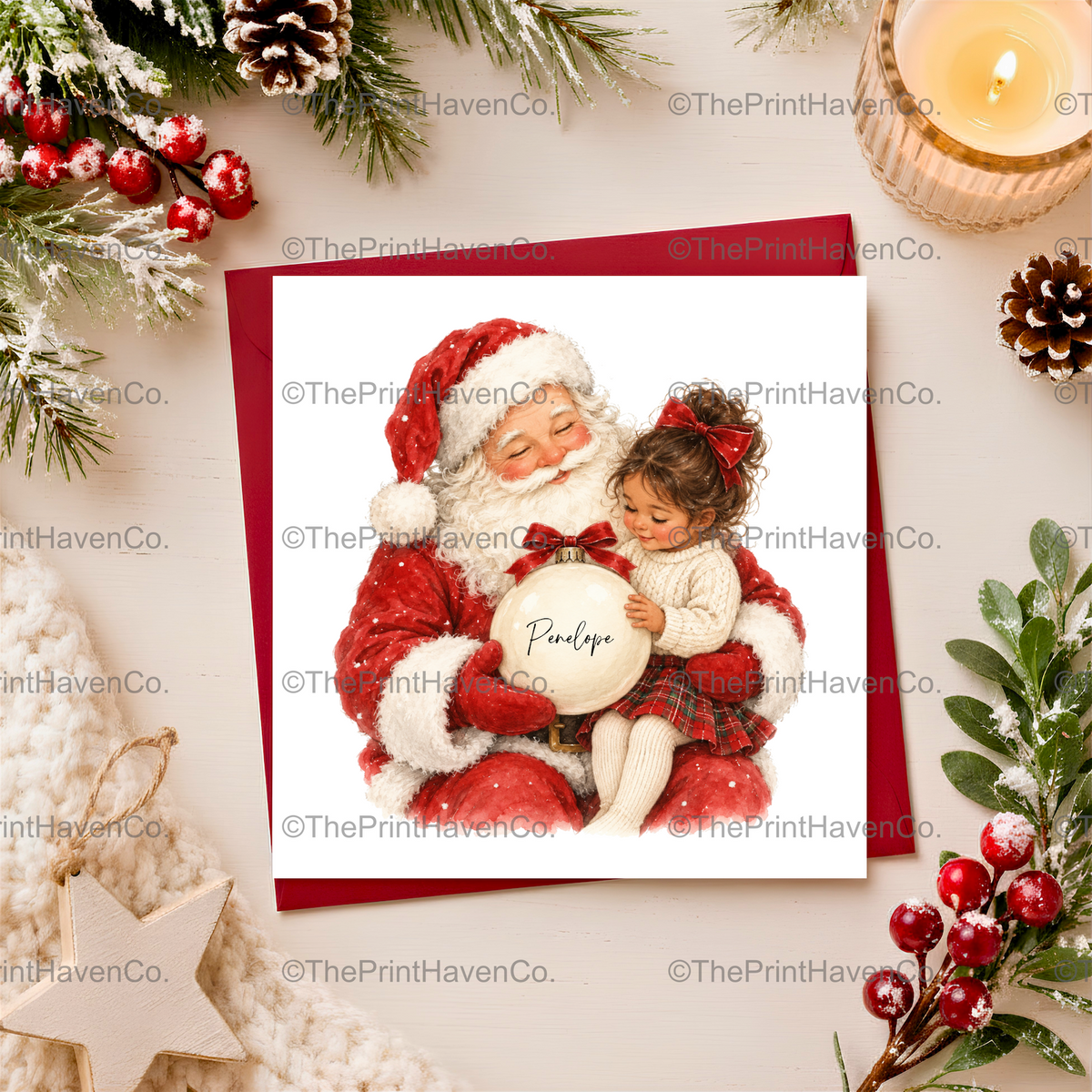 Personalised Santa & Little Girl Christmas Card