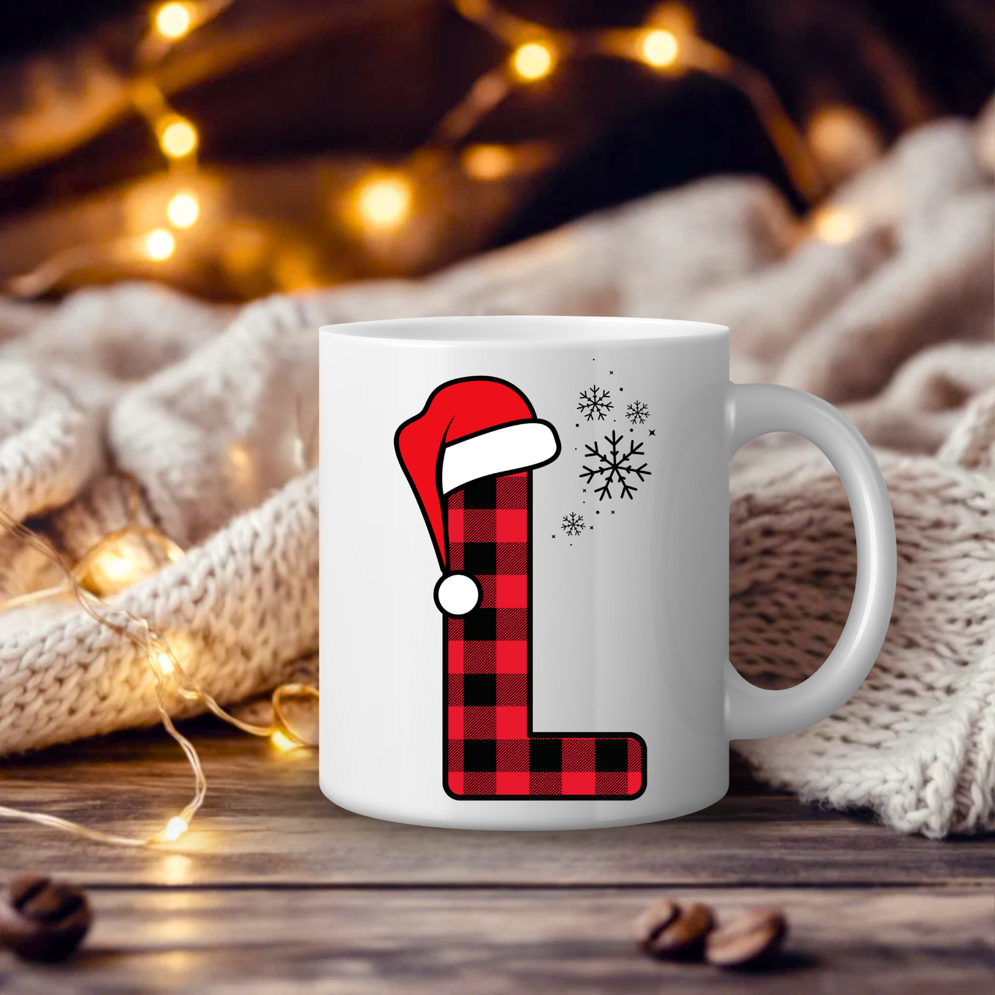 Initial Red Chequered 11oz Mug
