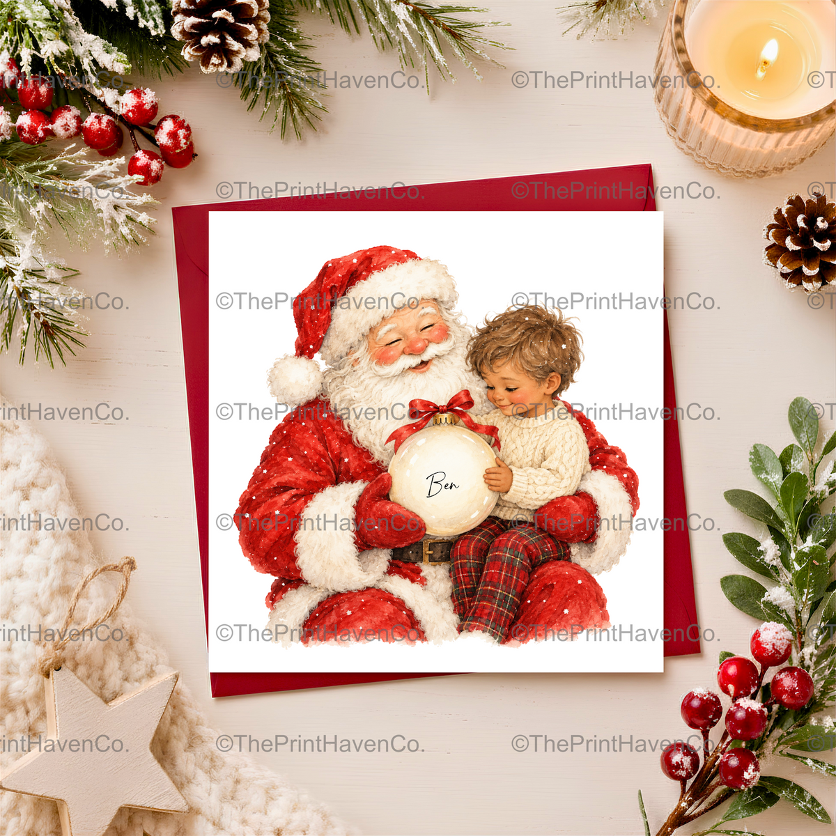 Personalised Santa & Little Boy Christmas Card