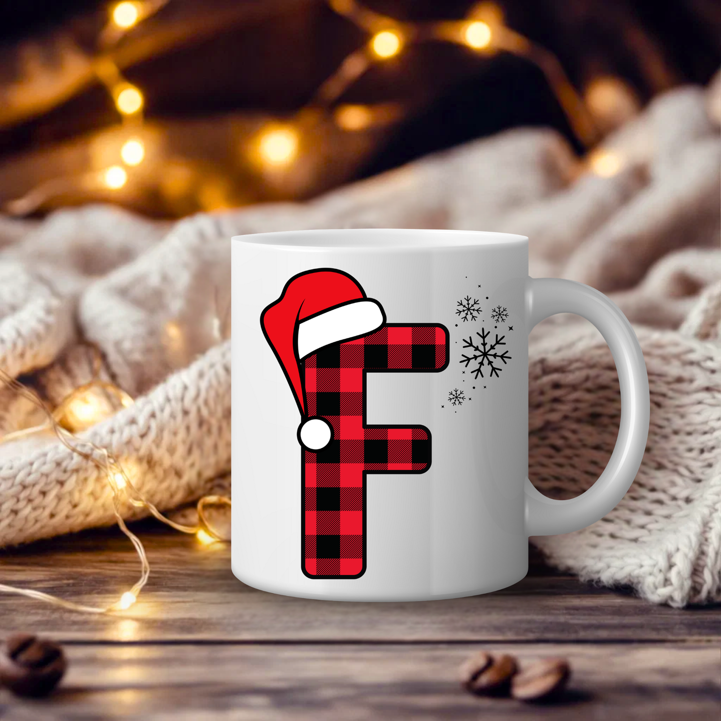 Initial Red Chequered 11oz Mug