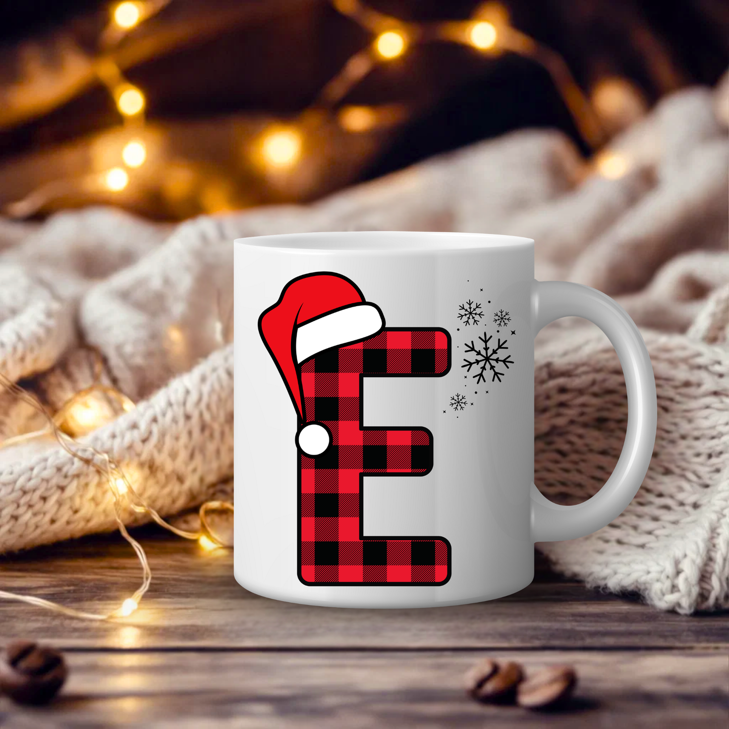 Initial Red Chequered 11oz Mug