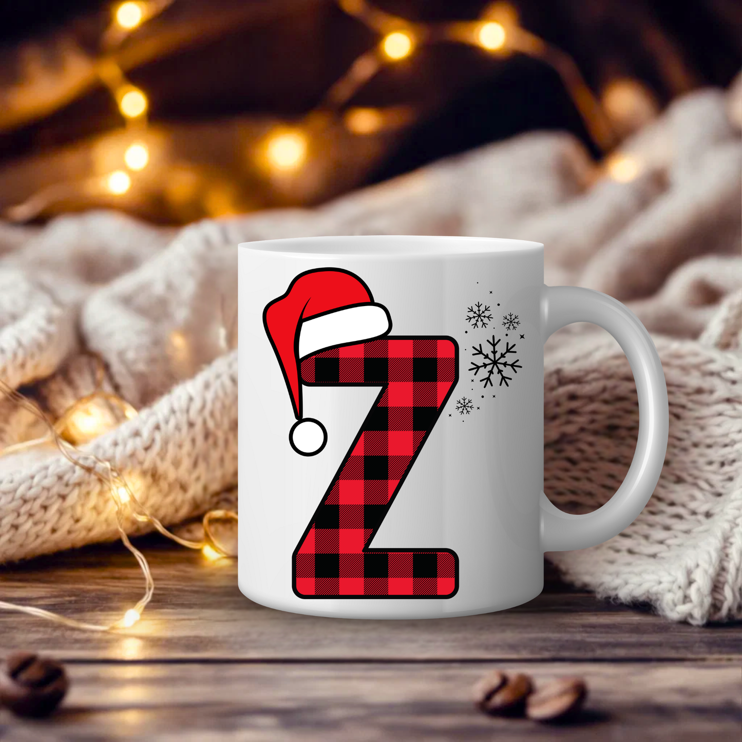 Initial Red Chequered 11oz Mug