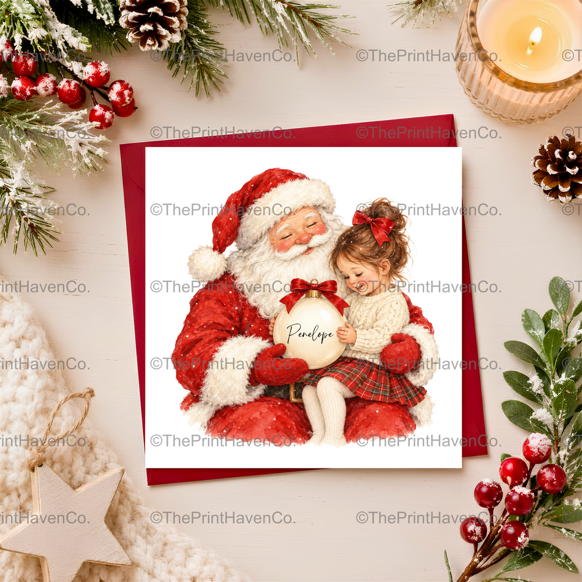 Personalised Santa & Little Girl Christmas Card