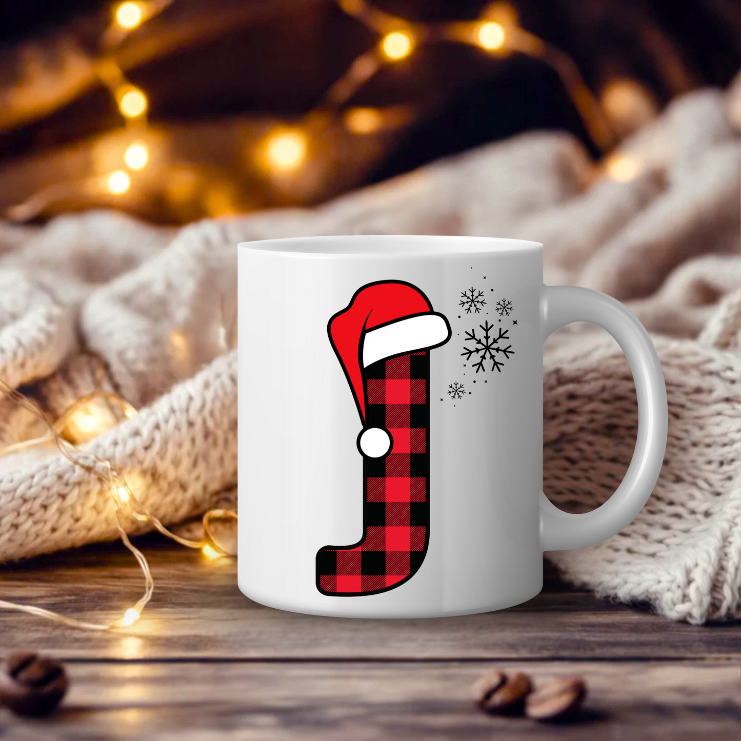 Initial Red Chequered 11oz Mug