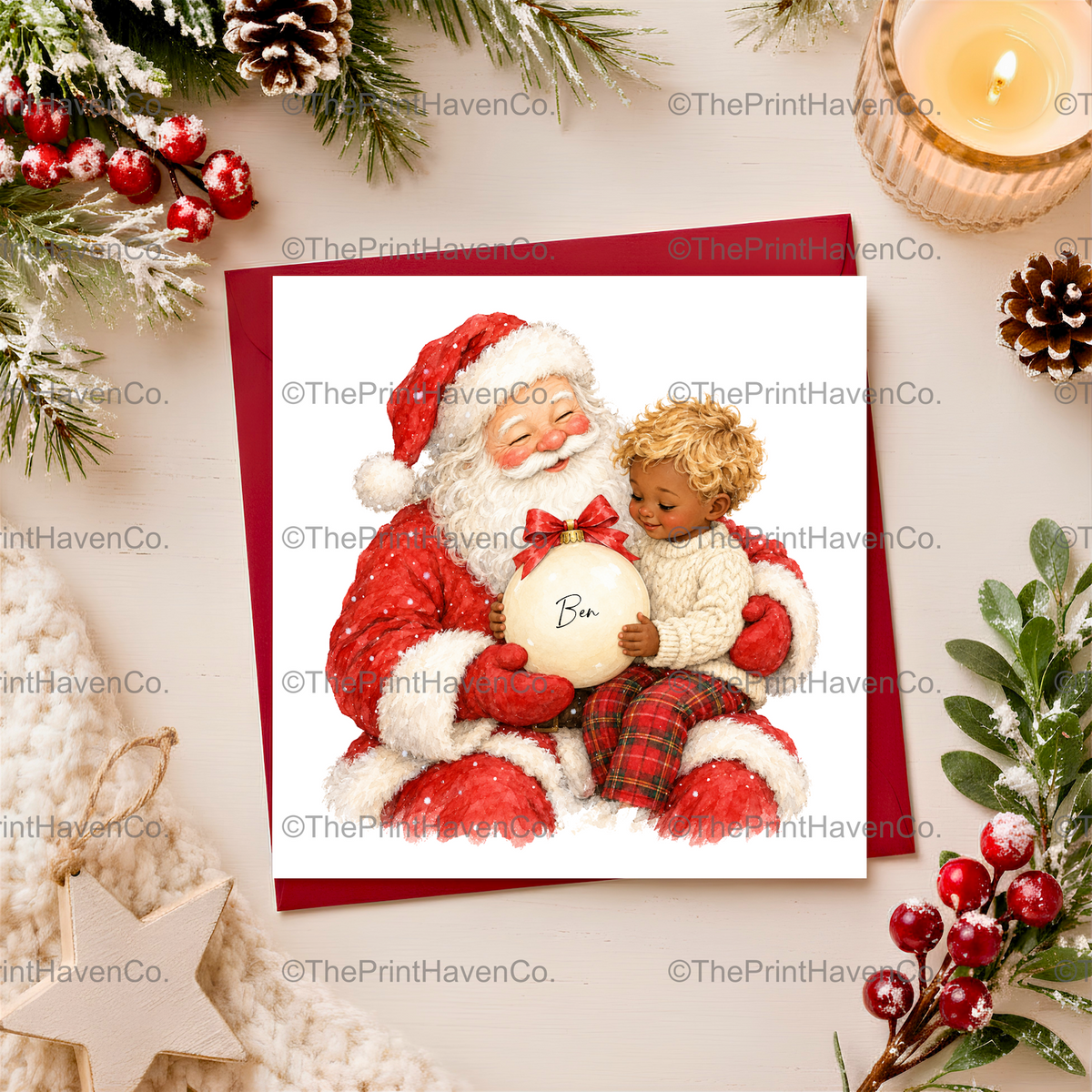 Personalised Santa & Little Boy Christmas Card