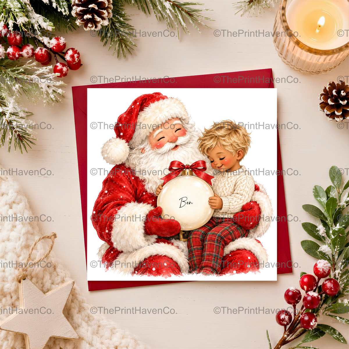 Personalised Santa & Little Boy Christmas Card