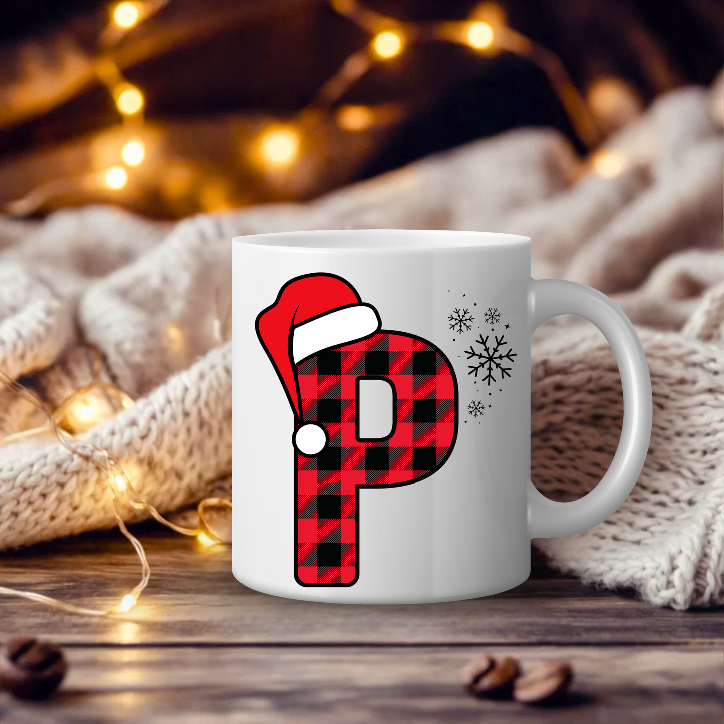 Initial Red Chequered 11oz Mug