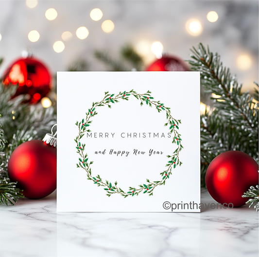 Green Holly Design Christmas Cards - Pack of 10