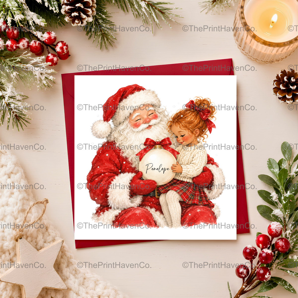 Personalised Santa & Little Girl Christmas Card