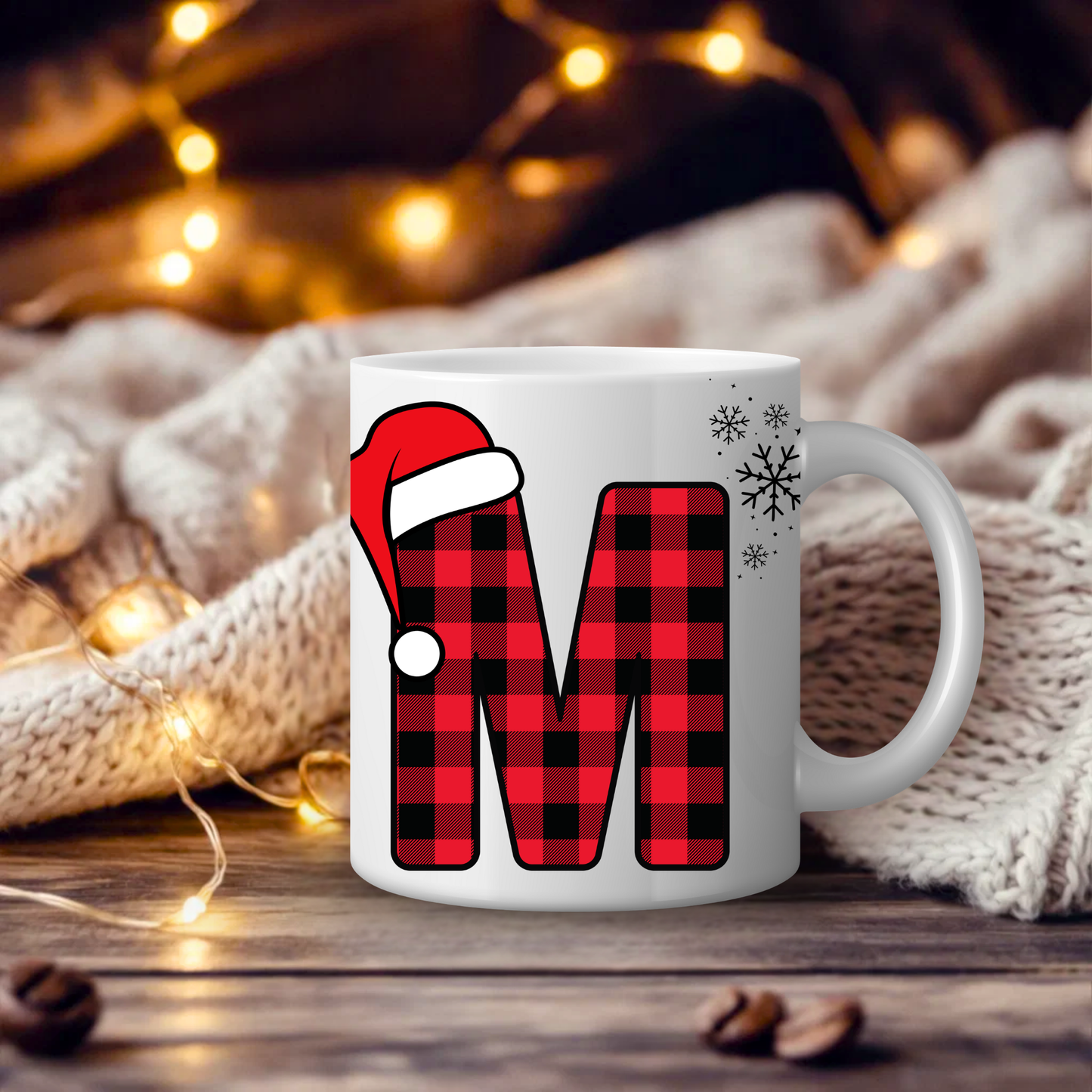 Initial Red Chequered 11oz Mug