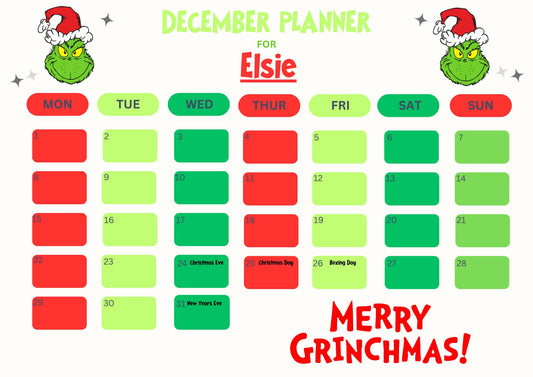 Grinch December 2025 Planner