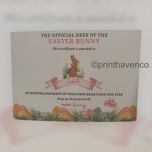 Personalised Certificate From Easter Bunny