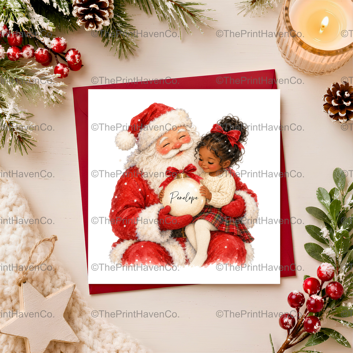 Personalised Santa & Little Girl Christmas Card