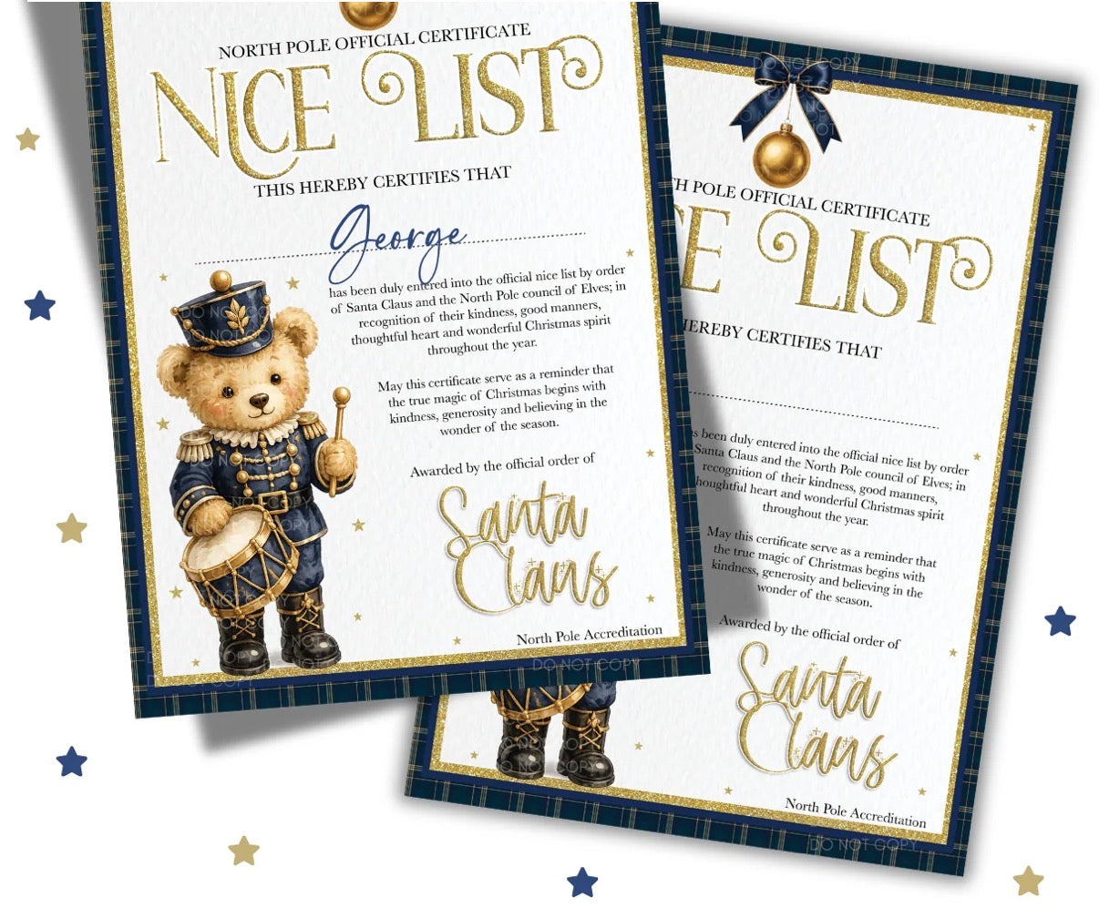 Nutcracker Teddy Bear Design - Nice List & Santa Claus Letter