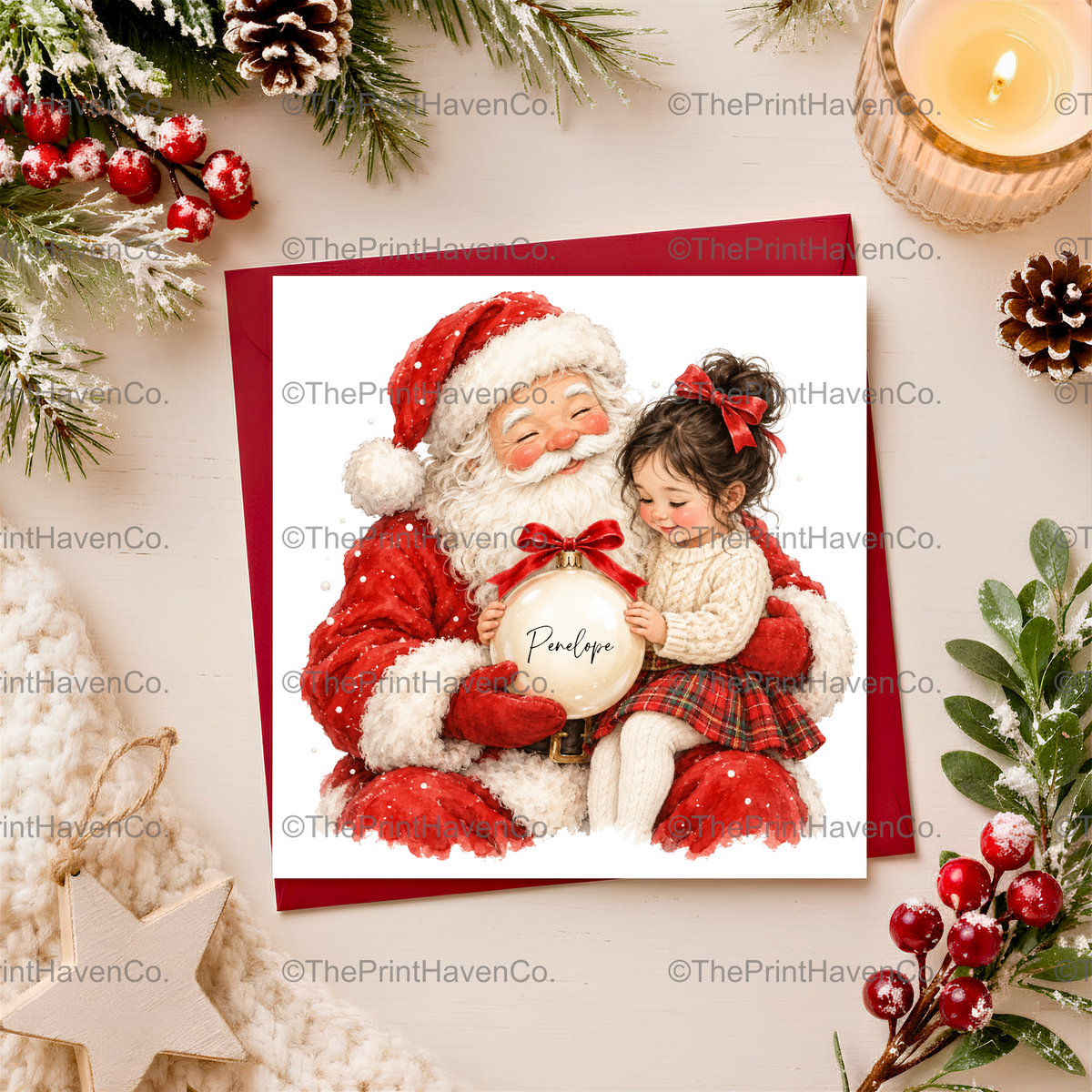 Personalised Santa & Little Girl Christmas Card