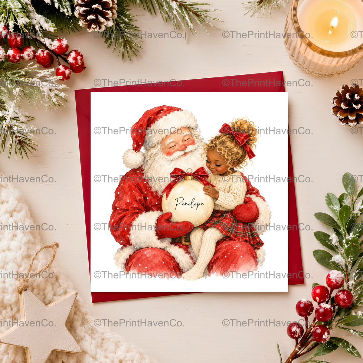 Personalised Santa & Little Girl Christmas Card