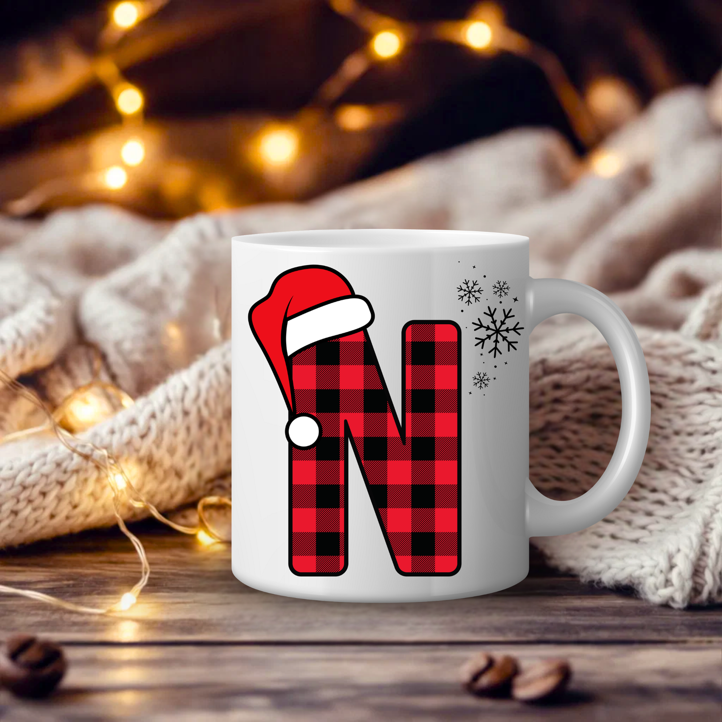 Initial Red Chequered 11oz Mug
